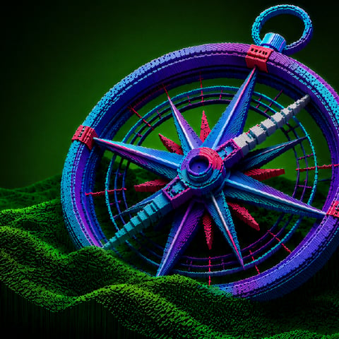 The Global FinTech Hackcelerator compass, built from voxel blocks