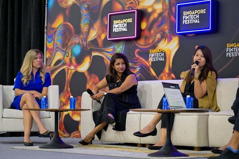 Three panellists in conversation on the Policy Stage at SFF 2025