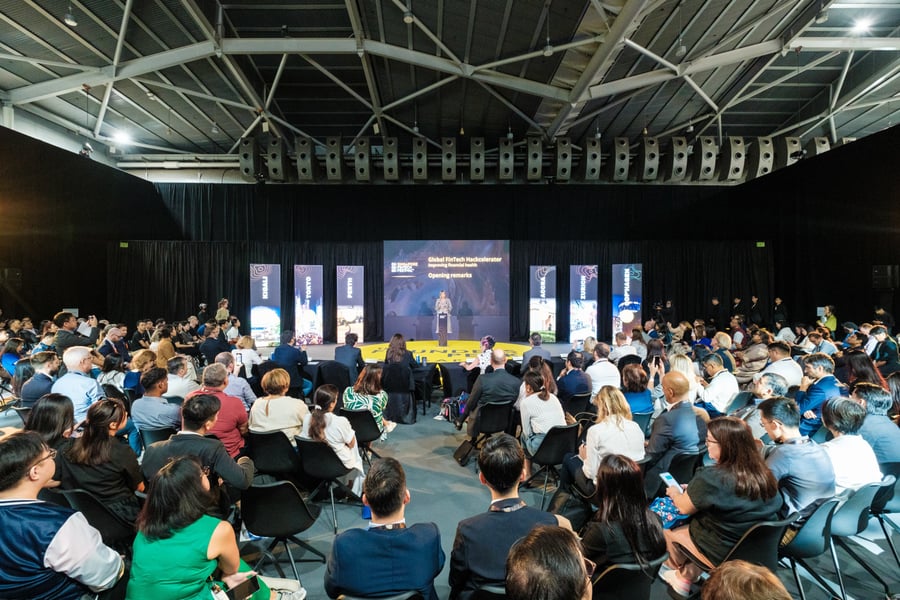 Audience facing the stage at the Global FinTech Hackcelerator